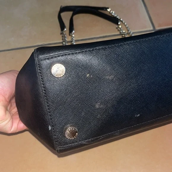 Large Black Michael Kors Susannah Saffiano Leather Tote Bag Gold Chain Straps - Picture 6 of 12